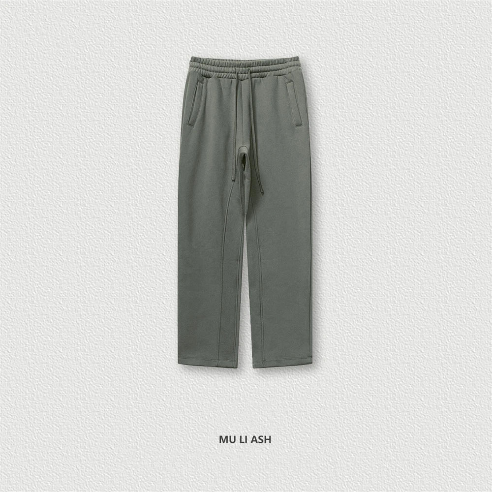 ZODF 345gsm Fleece Straight Pants for Men Unisex Loose Comfortable Sport Trousers Autumn Winter HY0864 - Mid Grey / M