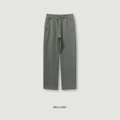 ZODF 345gsm Fleece Straight Pants for Men Unisex Loose Comfortable Sport Trousers Autumn Winter HY0864 - Mid Grey / M