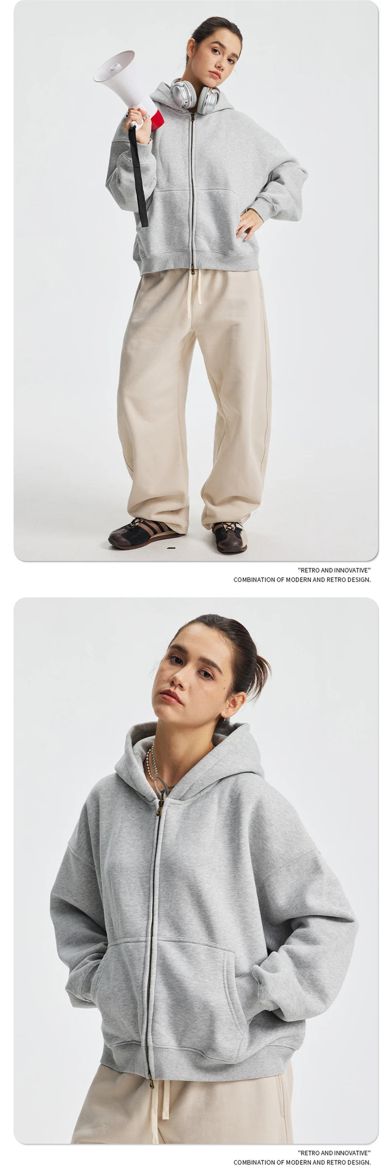 ZODF Trendy 2025 Winter Man Solid Fleece Boxy Hoodies Unisex 350gsm Double Head Zipper Hooded Sweatshirts Coat HY1122