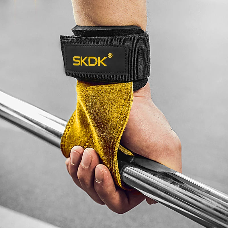 The Codex Cowhide Gym Grips with Wrist Wraps for Men and Women – Weightlifting Fitness Workout Palm Guards