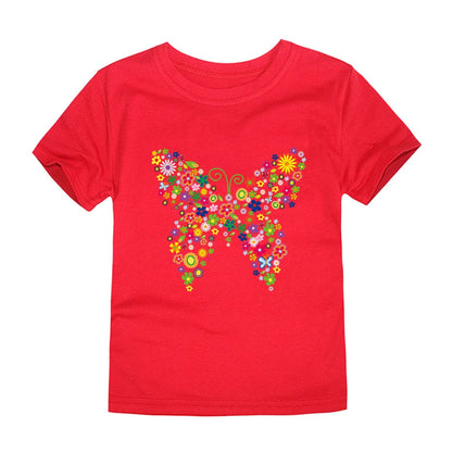 2024 New Kids Girls T-shirt Teen 100% Cotton Flower Butterfly Tshirt Green White Korean Summer Tops Clothing 2 4 6 8 10 12 Years