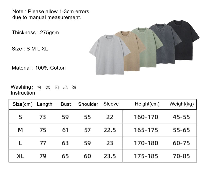 ZODF New Spring Summer Washed Cotton Solid T Shirts For Men Unisex High Street Loose Edge Oversized Noshrink T-Shirt Tee HY0465