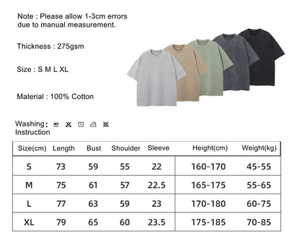 ZODF New Spring Summer Washed Cotton Solid T Shirts For Men Unisex High Street Loose Edge Oversized Noshrink T-Shirt Tee HY0465