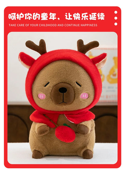 Plush Reindeer Capybara Transforming Stuffed Animal Cute Deer Cavy Doll for Kids Birthday Xmas Gift Soft Toy Bear