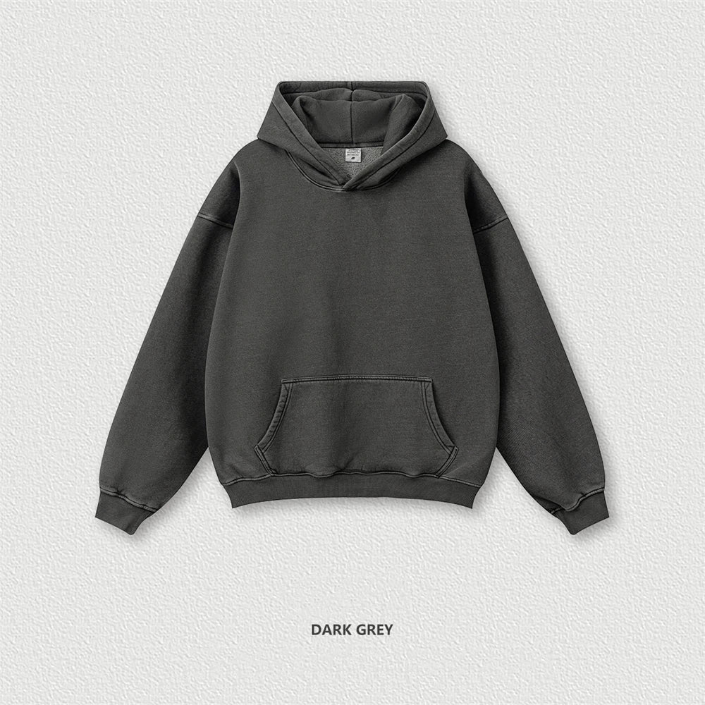 ZODF 2024 Winter Unisex Washed Fleece Hoodies 360gsm Warm Loose Retro Hooded Sweatshirts HY0870 - Dark Grey / M / China