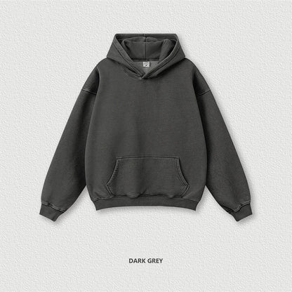 ZODF 2024 Winter Unisex Washed Fleece Hoodies 360gsm Warm Loose Retro Hooded Sweatshirts HY0870 - Dark Grey / M / China