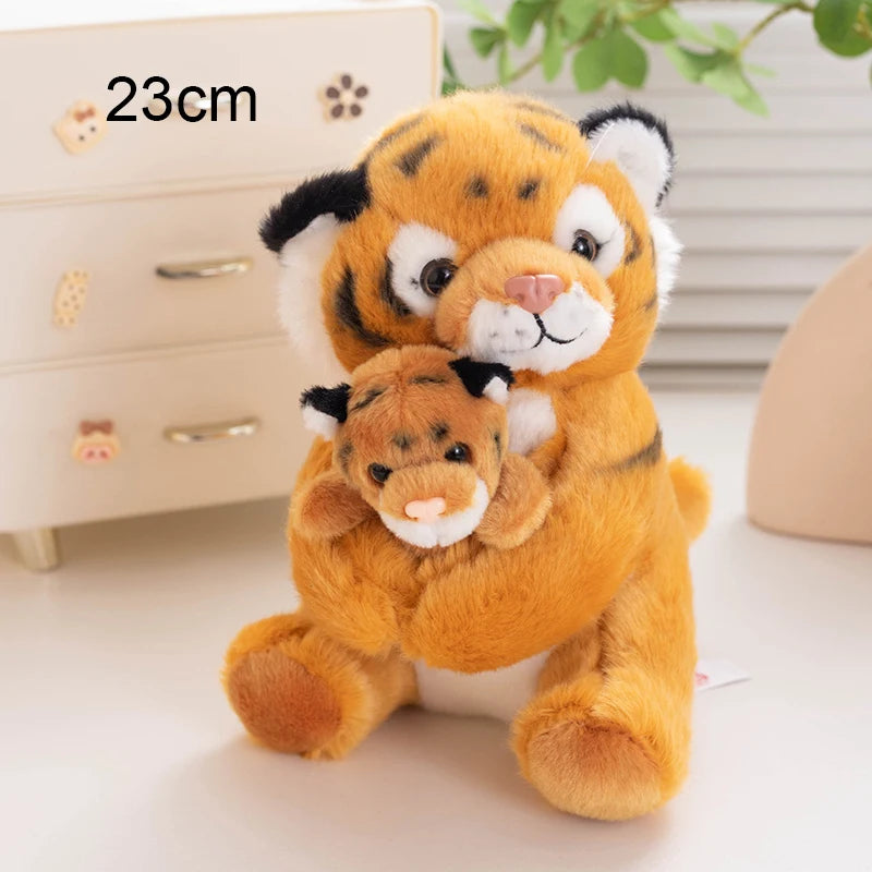 20-25cm Emulational Tiger Plushies Mother and Baby Tiger Plush Toy Panda Soft Bag Hand Puppet Children Girl Gift
