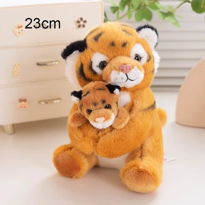 20-25cm Emulational Tiger Plushies Mother and Baby Tiger Plush Toy Panda Soft Bag Hand Puppet Children Girl Gift