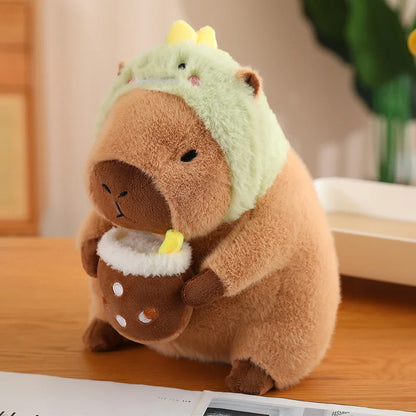 Cute Stuffed Capybara Plush Toy Holding Boba Tea Flower Capybara Plushies Cosplay Bread Dino Avocado Lovely Teddy Girl Gift