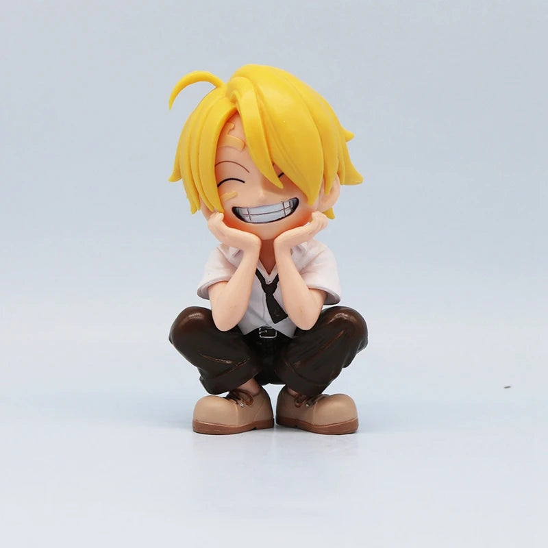 13cm One Piece Anime Figure Sitting Laughing Luffy Action Figures Kawaii Sanji Zoro Figurine Room Car Ornaments Collection Toys