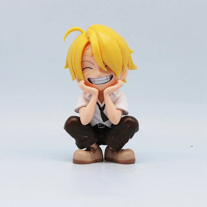 13cm One Piece Anime Figure Sitting Laughing Luffy Action Figures Kawaii Sanji Zoro Figurine Room Car Ornaments Collection Toys