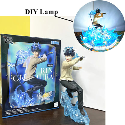 Anime Ao no Exorcist Okumura Rin Action Figures Flames of Satan Blue Flames DIY Led Light PVC Model Figurine Toys Gift