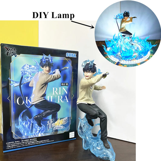 Anime Ao no Exorcist Okumura Rin Action Figures Flames of Satan Blue Flames DIY Led Light PVC Model Figurine Toys Gift