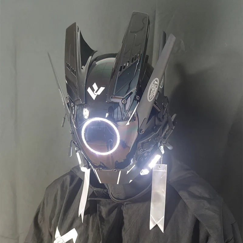 Cyberpunk Helmet Cosplay Dreadlocks Cool Mask With Led Light Shinobi Samurai Mask Braids Christmas Birthday Gift Dreads Wings