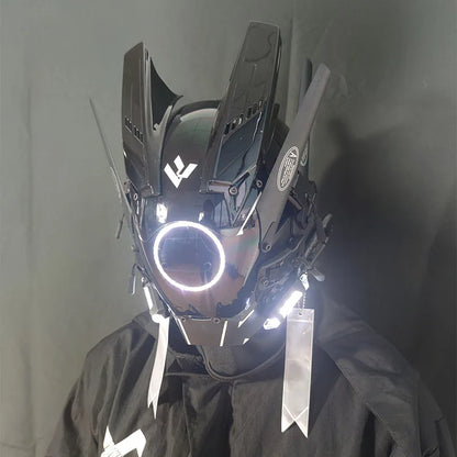 Cyberpunk Helmet Cosplay Dreadlocks Cool Mask With Led Light Shinobi Samurai Mask Braids Christmas Birthday Gift Dreads Wings