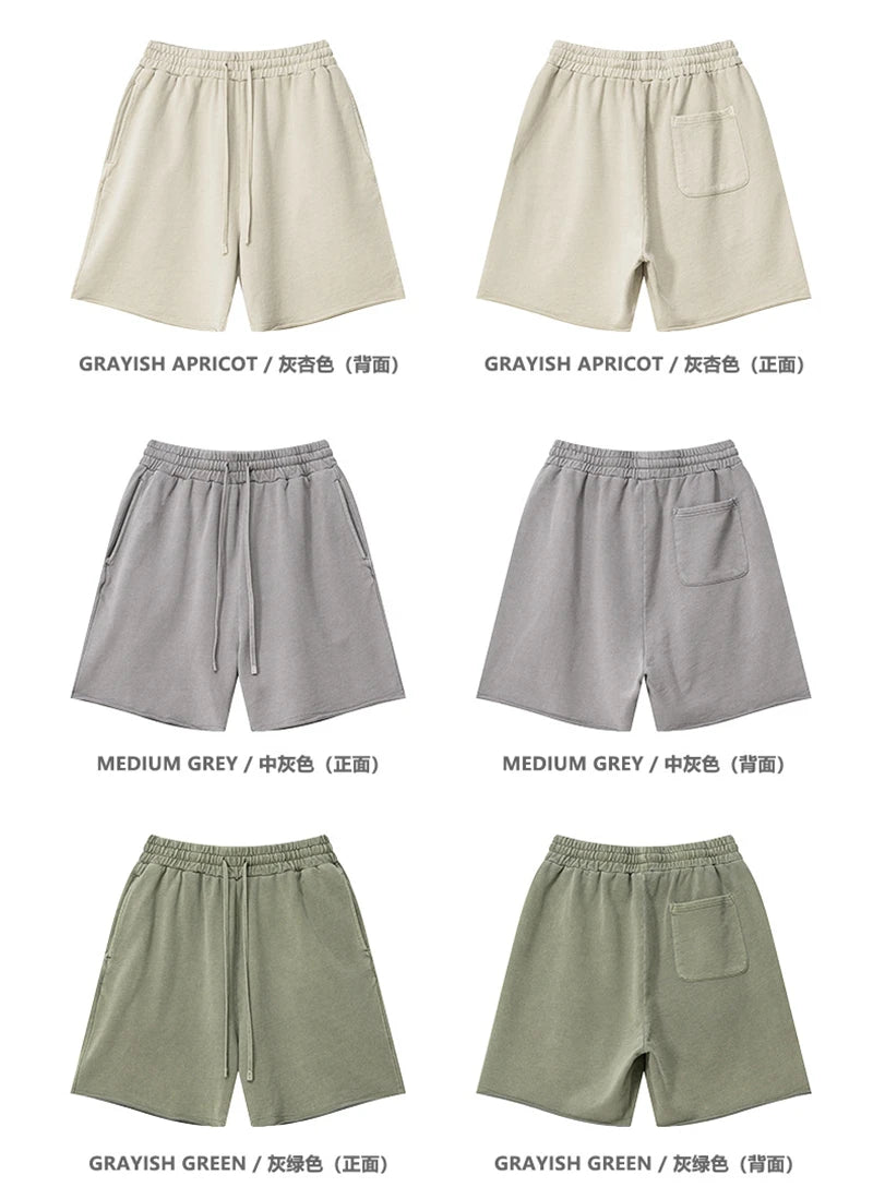 ZODF Retro Summer Washed 370gsm Cotton Shorts For Men Unisex High Street Loose Edge Distressed Solid Shorts Brand Clothes HY1023