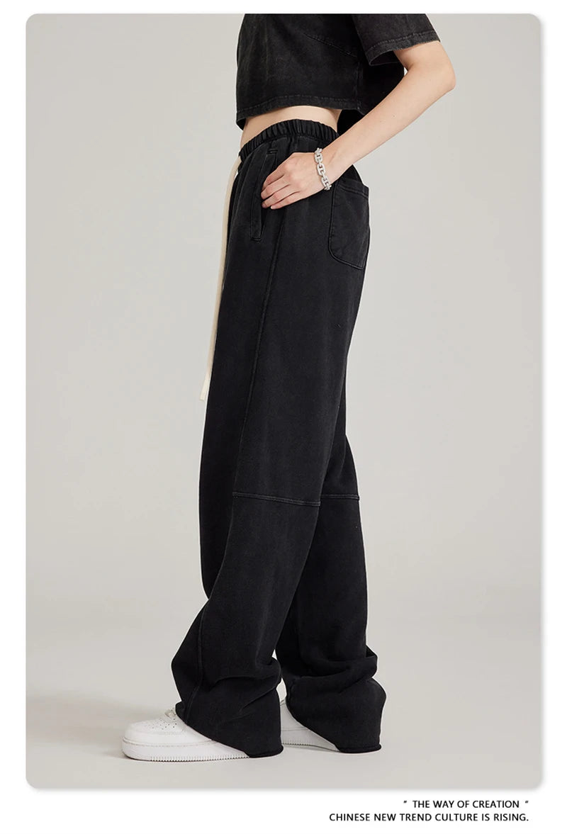 ZODF 2023 Spring Men 380gsm Washed Cotton Pants American Retro Unisex Loose Edge Oversized Straight Trousers Streetwears HY0537