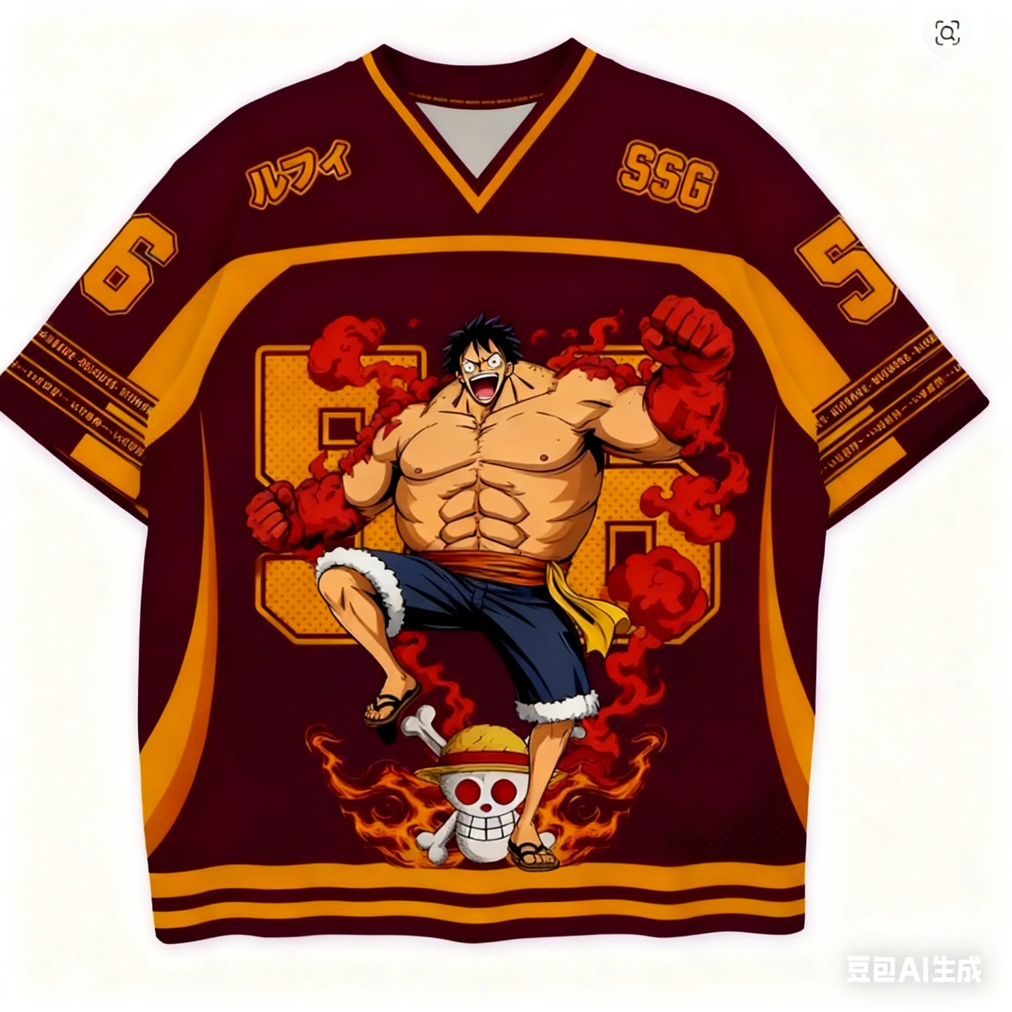 2526 New Bandai Anime One Piece Luffy Summer Jersey T-shirt Oversized 3D Adult and Children's Multifunctional Top Christmas