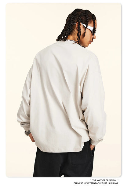 ZODF New 2024 Autumn 225gsm Loose Solid T-Shirt For Men Retro Unisex Antibacterial Full Sleeve T Shirts Brand Tops HY0871