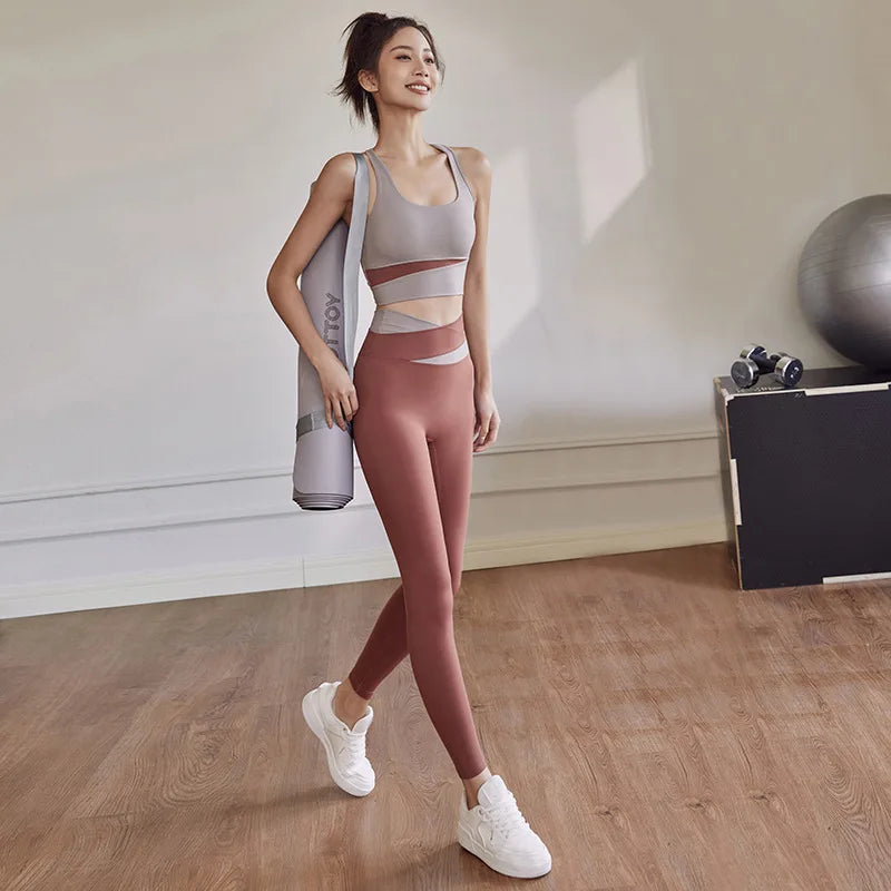 Two Piece Women’s Yoga Sportswear Set – Gym Leggings with Bra and Shorts for Fitness Workout