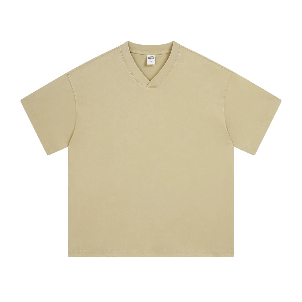 ZODF 2025 Men Summer 250gsm Batik Washed Cotton T-Shirts Retro Unisex Oversized V Neck Distressed T Shirt Brand Tees HY1067