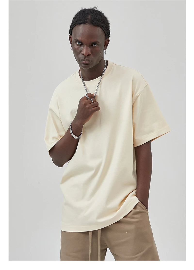 ZODF Summer Men 100% Cotton Solid Oversized Heavyweight 305gsm No-Shrink T-Shirt HY0165