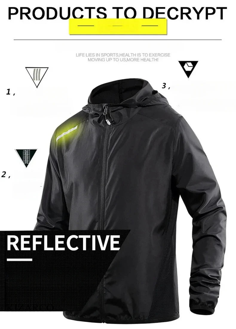 2025 Running Jacket Autumn Reflective Hooded Gradient Color Sportswear Breathable Men and Women Jogging Coat