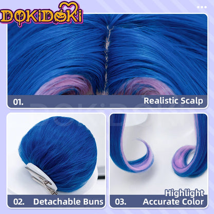 IN STOCK Guinevere Olivia Wig Anime Cosplay DokiDoki Blue Hair Knights Cosplay Double Buns Hight Heat Resistant Free Wig Cap