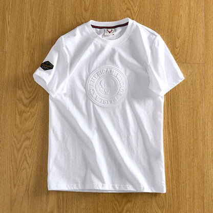 Summer New American Retro Short-sleeved O-neck 3D Printed T-shirt Men's Fashion Simple 100% Cotton Washed Casual Sport Tops