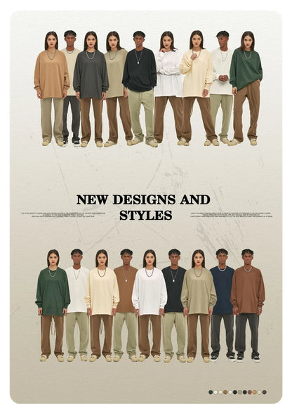 ZODF New 2025 Autumn Men 305gsm 100% Cotton T Shirt Unisex Loose Heavy Weight Basic Long Sleeve Solid T-Shirts Tops HY0634