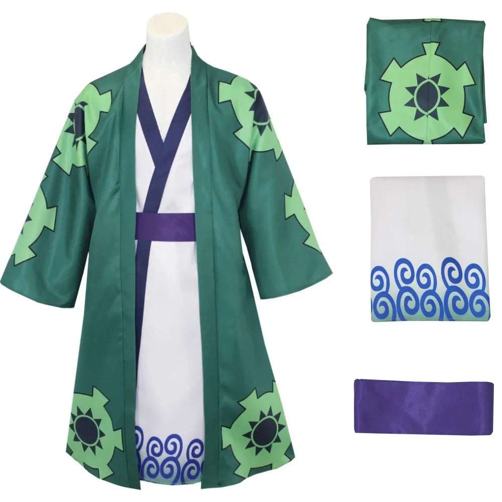 One Piece Roronoa Zoro Kimono Costume Unisex Polyester Set