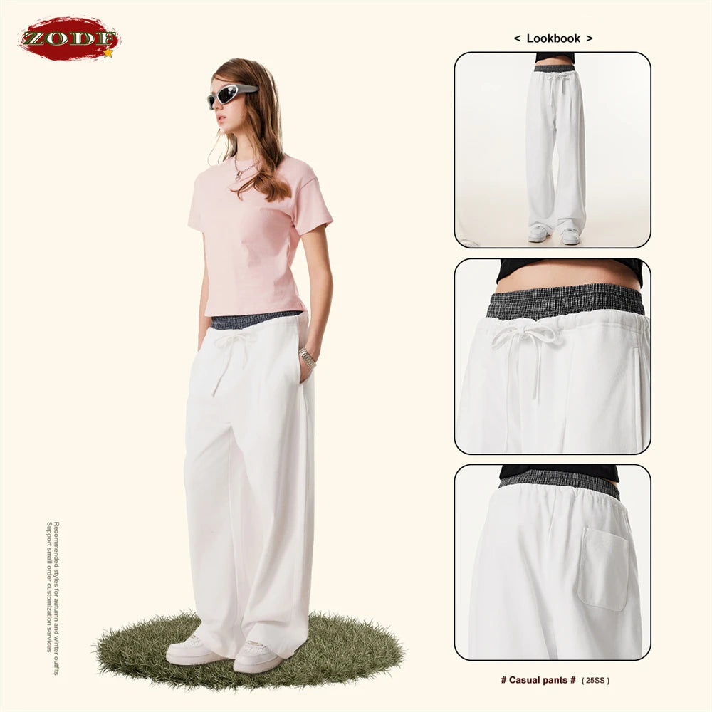 ZODF New 2025 Spring Men 280gsm Straight Pants Unisex Casual High Street Double Waist Sport Trousers Brand Streetwear HY1004