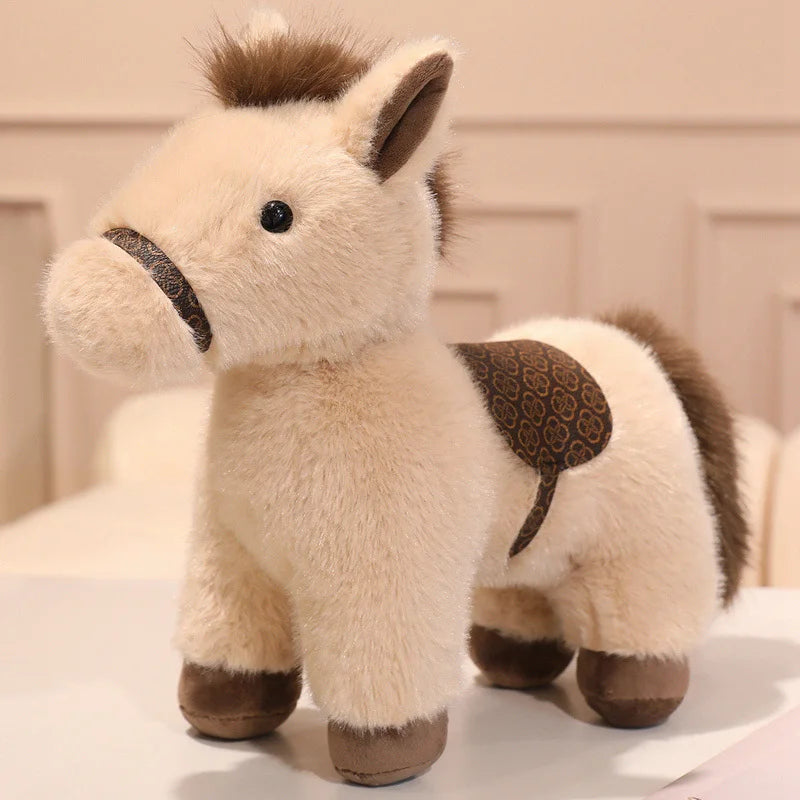 New Arrival Cute Saddle Pony Plushies Stuffed Animal Brown Horse Racehorse Soft Toys Birthday Xmas New Year Gift