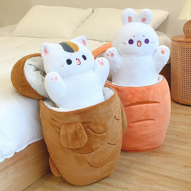 1pc Big Size Japan Taiyaki Cat Plushie Hiding in Sleeping Bag Bunny in Carrot Ferry Animals Plushie Throw Pillow For Kids Girl