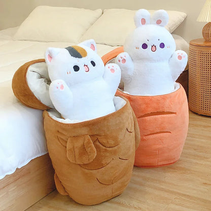 1pc Big Size Japan Taiyaki Cat Plushie Hiding in Sleeping Bag Bunny in Carrot Ferry Animals Plushie Throw Pillow For Kids Girl