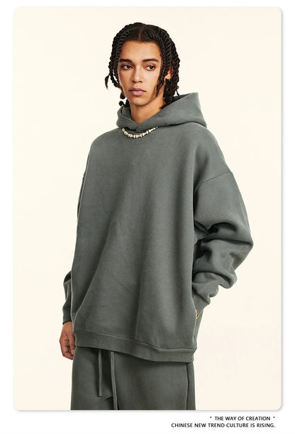 ZODF New Winter Men Solid Fleece Hoodies Unisex Women 345gsm Loose Warm Side Zipper Pocket Hooded Pullovers Brand Clothes HY0867