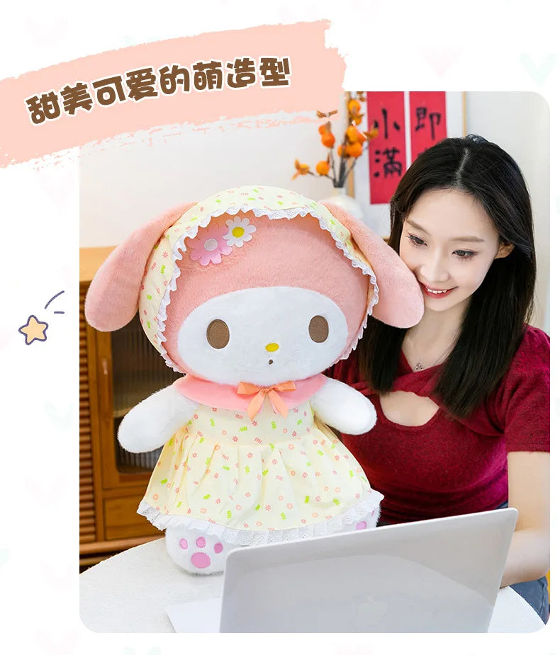 Cute Pastoral Girl Plush Toy Pink My Melody Doll Sleeping Hugging Gift for Kids Birthday Christmas Present for Girls Comforting