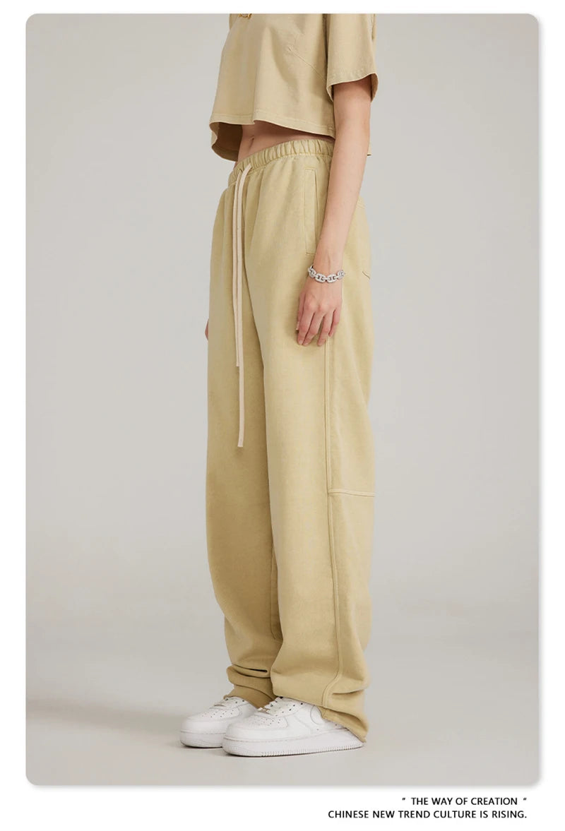 ZODF 2023 Spring Men 380gsm Washed Cotton Pants American Retro Unisex Loose Edge Oversized Straight Trousers Streetwears HY0537