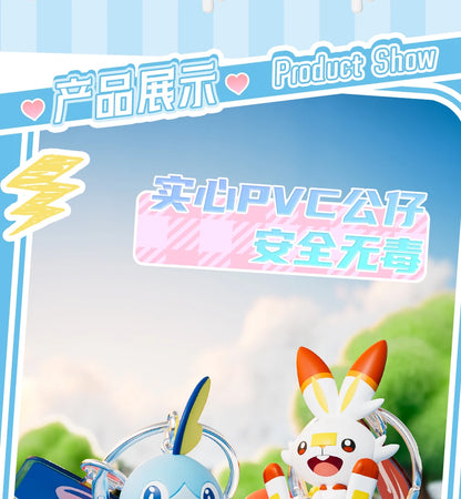Genuine Pokemon Scorbunny Keychain Grookey Riolu Sobble Wobbuffet Cubone Anime Action Figure Toy Keyring Fragrance Pendant Gift