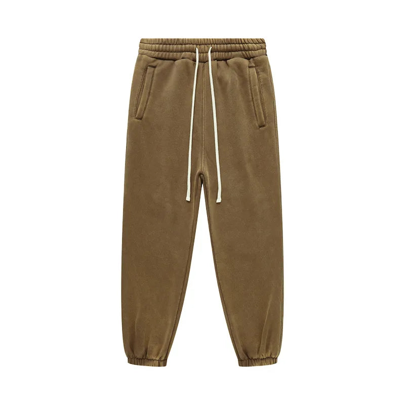 ZODF Vintage Men 360gsm Thick Fleece Sweatpants Women Unisex Loose Washed Distressed Warm Joggers Pants For Winter HY0749