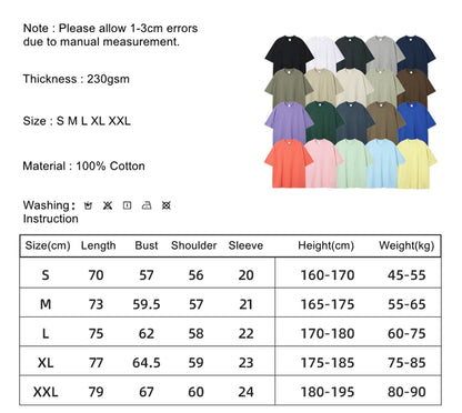 ZODF 2025 Spring Summer Men Solid 100% Cotton T-Shirts Unisex Women Loose 230gsm Noshrink Basic T Shirt Brand Tops HY0151