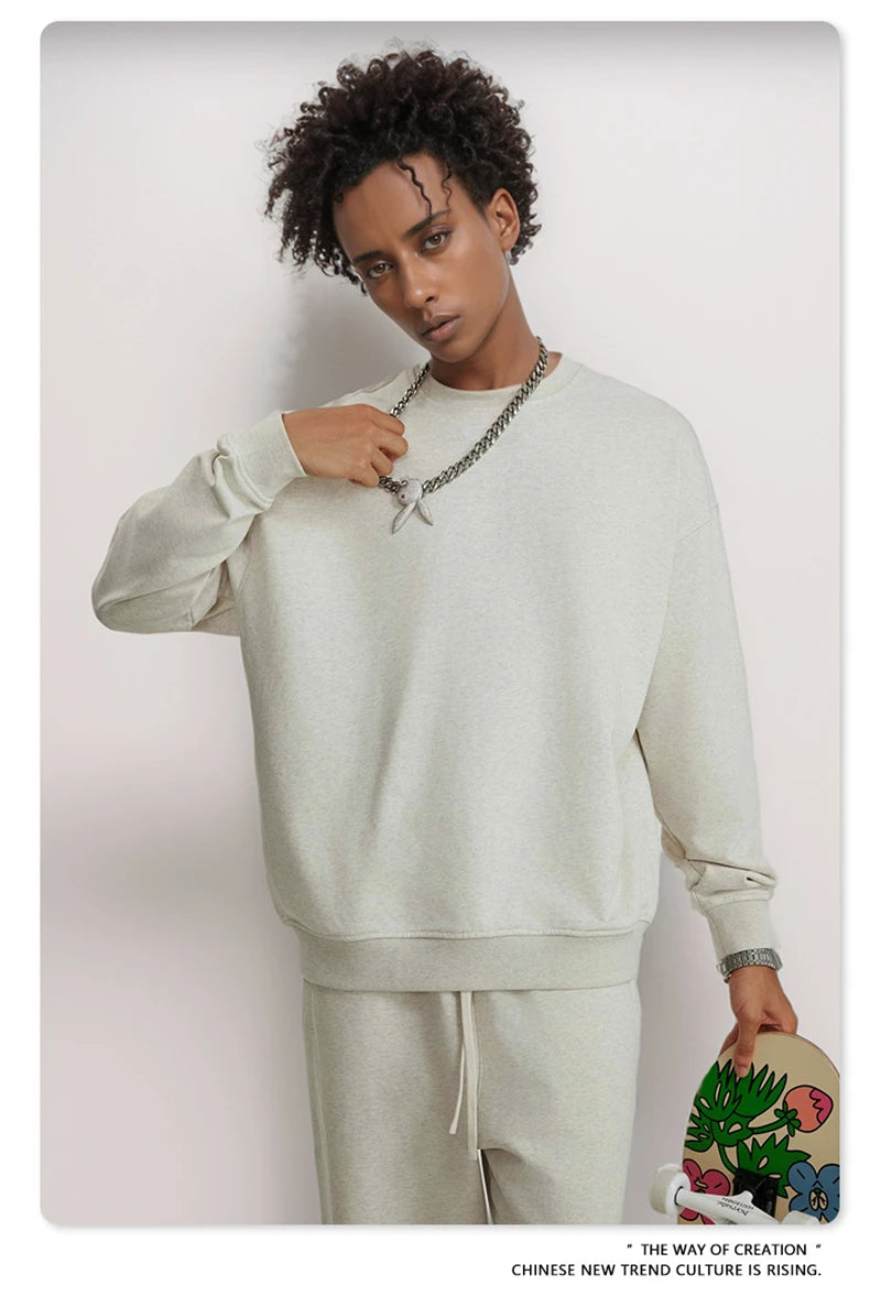 ZODF Fashion Autumn Men Solid 360gsm Sweatshirt Unisex Solid Loose Sport O Neck Pullovers Brand Clothes HY0938