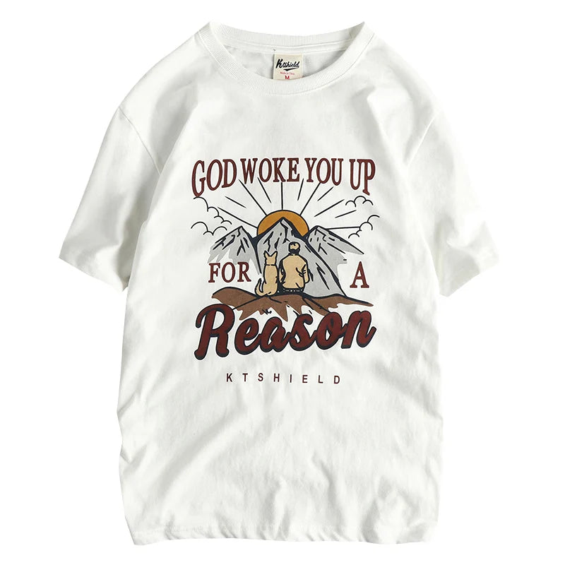 Summer New American Retro Short-sleeved O-neck Letter Printed T-shirt Men's Fashion Simple 100% Cotton Washed Casual Sport Tops