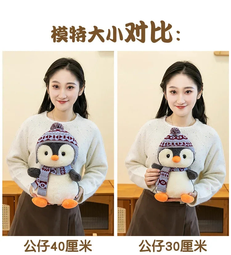 20-35cm Cute Penguin Wear Hat & Scarf Plush Toys Stuffed Animal Penguin Backpack Bags for Kids School Birthday Gift Xmas Decor