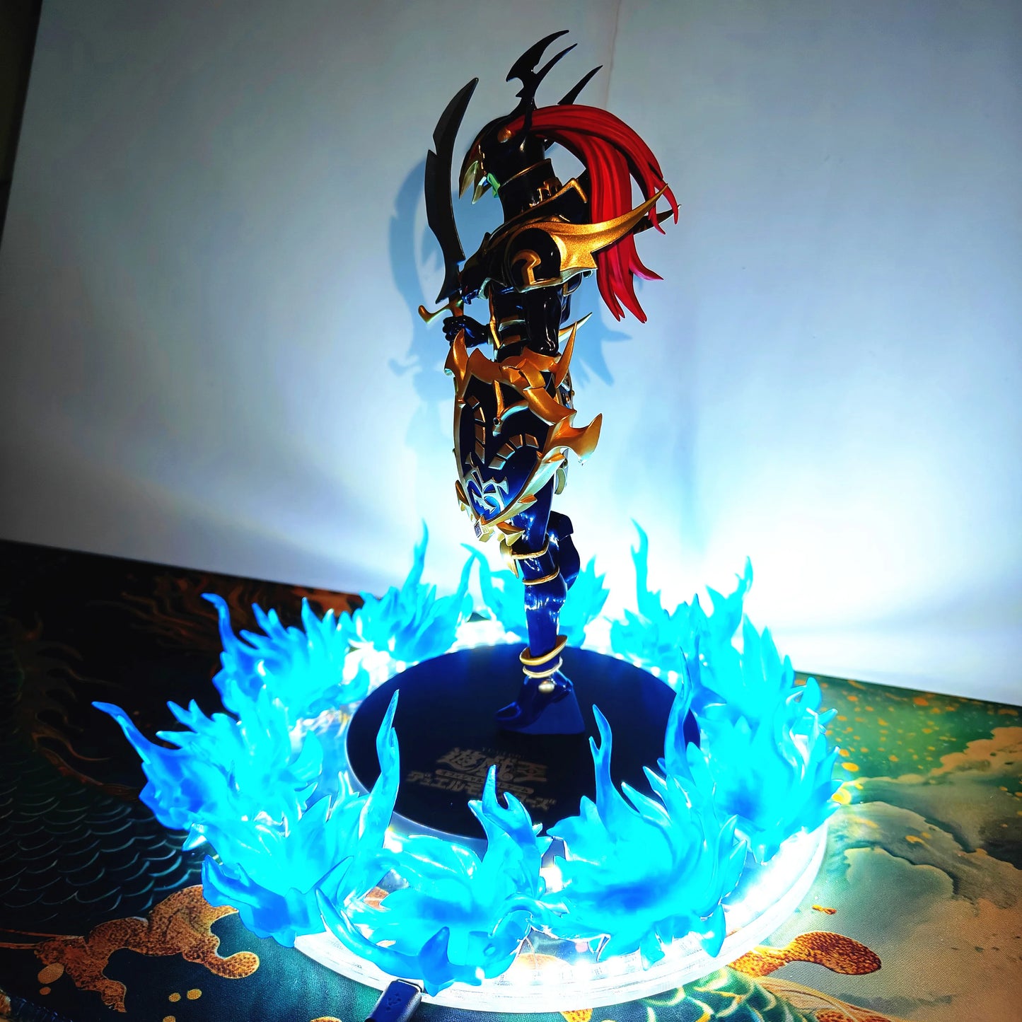 Anime Yu-Gi-Oh! Official Card Black Luster Soldier Blue Fire Led Effect Action Figure Toy DIY Lamp PVC Model Animation Figurine