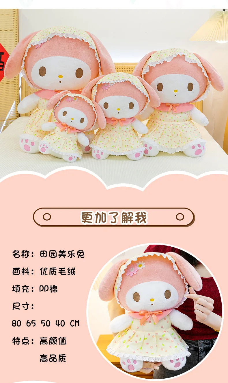 Cute Pastoral Girl Plush Toy Pink My Melody Doll Sleeping Hugging Gift for Kids Birthday Christmas Present for Girls Comforting