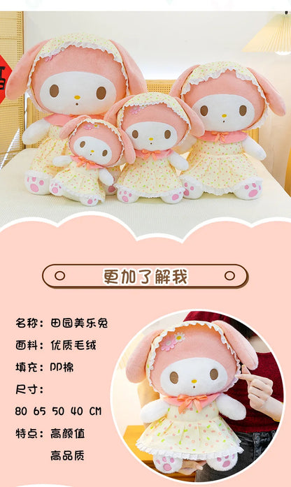 Cute Pastoral Girl Plush Toy Pink My Melody Doll Sleeping Hugging Gift for Kids Birthday Christmas Present for Girls Comforting
