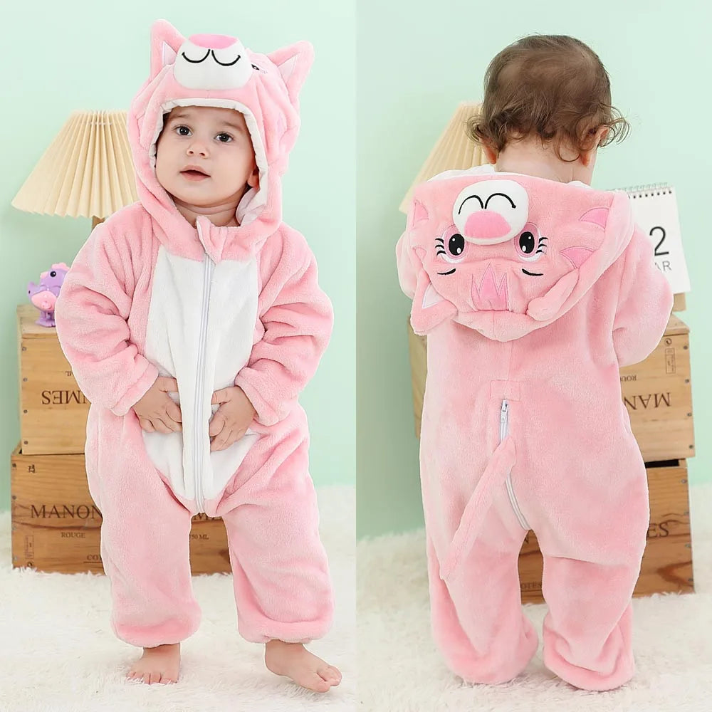 Kids Kigurumi Bebe Ropas Baby Boy Rompers for Winter Newborn 0 to 3 6 9 12 18 24 Months Unicorn Onesie with Zipper Cute Jumpsuit