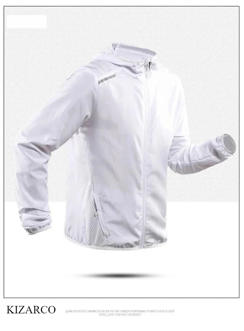2025 Running Jacket Autumn Reflective Hooded Gradient Color Sportswear Breathable Men and Women Jogging Coat