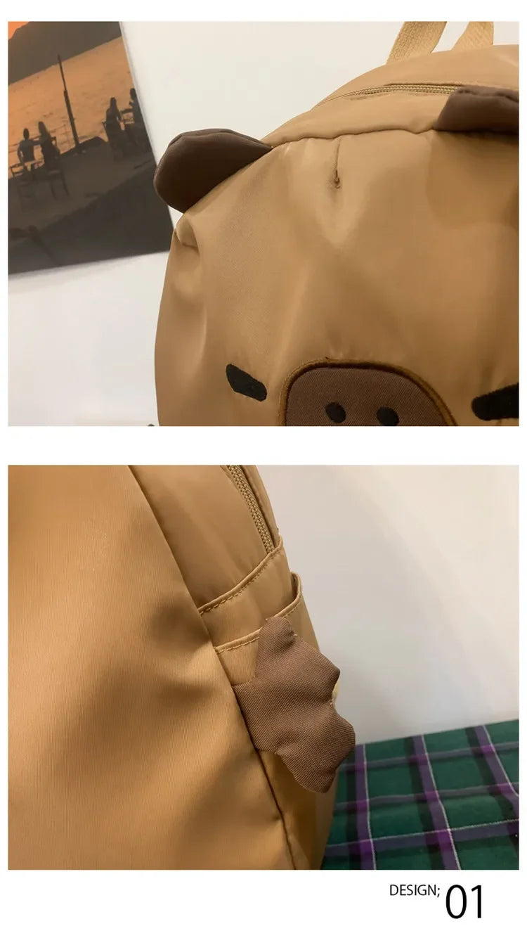 Kawaii Capybara Nylon School Bag Laptop Backpack Cartoon Children's Backpack Travel Casual Book Bags Large Capacity Backpack